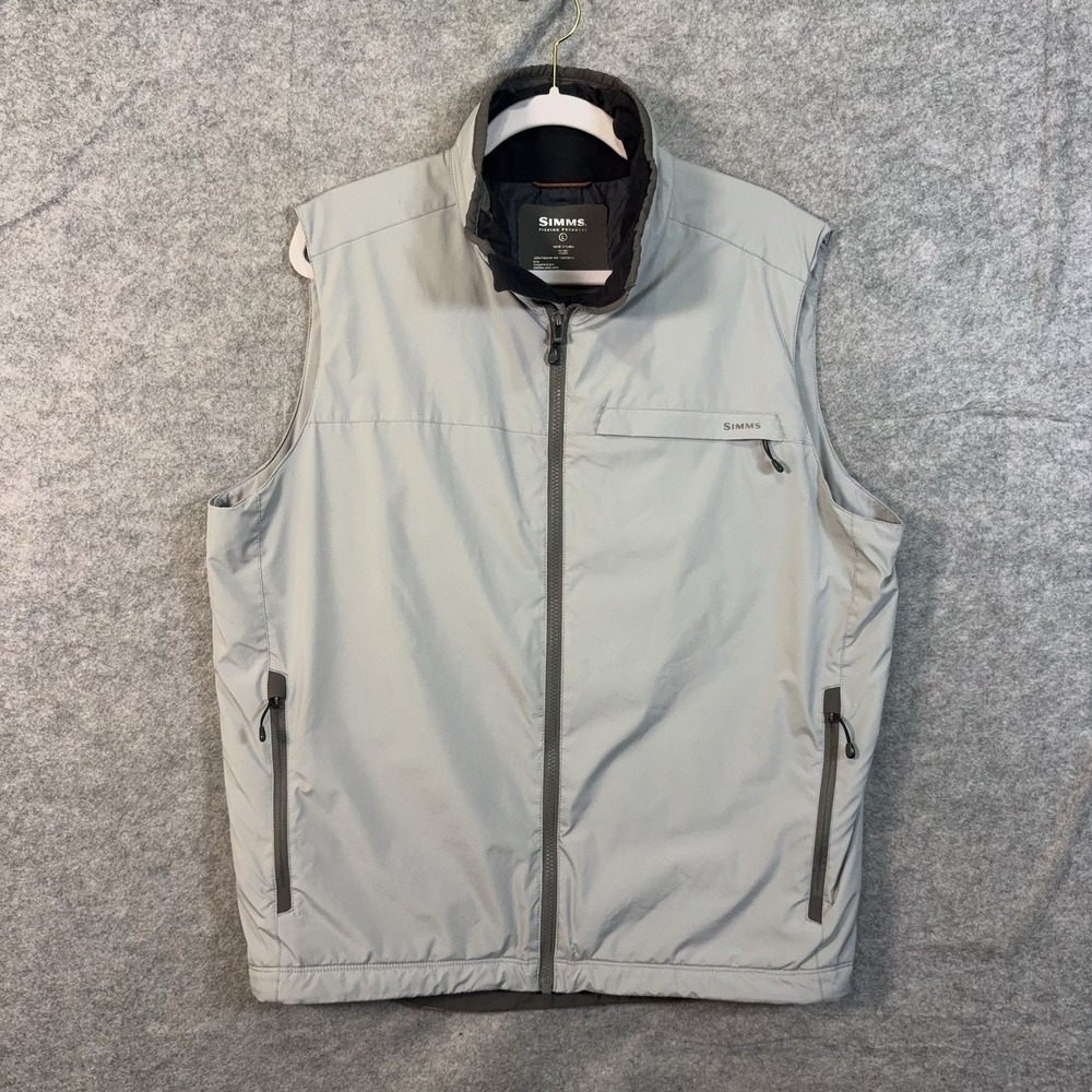 SIMMS Windstopper Transit Vest Mens Sz L Gray Primaloft Insulation Zip Pockets